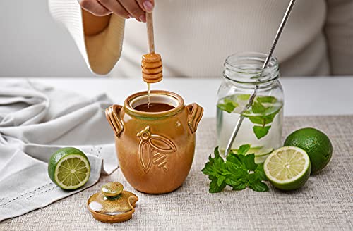 Honey Jar from GREEN STINGER TRADING, Ceramic Honey Pot with wooden dipper set