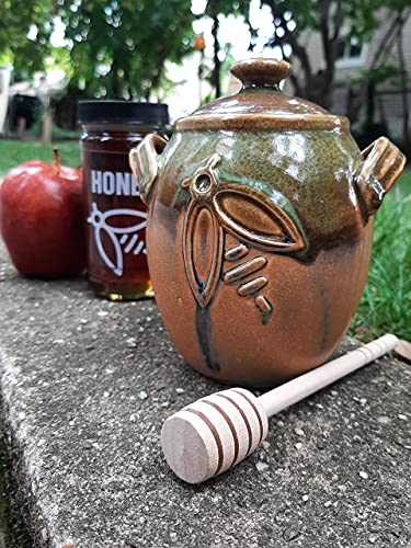 Honey Jar from GREEN STINGER TRADING, Ceramic Honey Pot with wooden dipper set