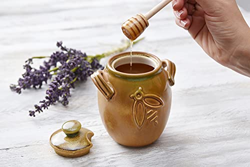 Honey Jar from GREEN STINGER TRADING, Ceramic Honey Pot with wooden dipper set