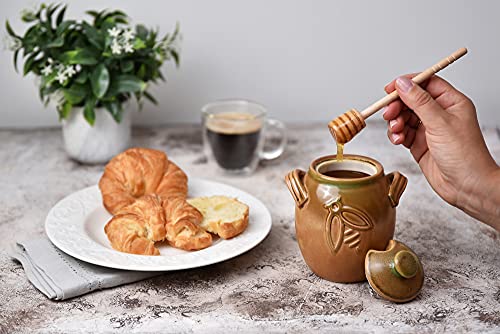 Honey Jar from GREEN STINGER TRADING, Ceramic Honey Pot with wooden dipper set